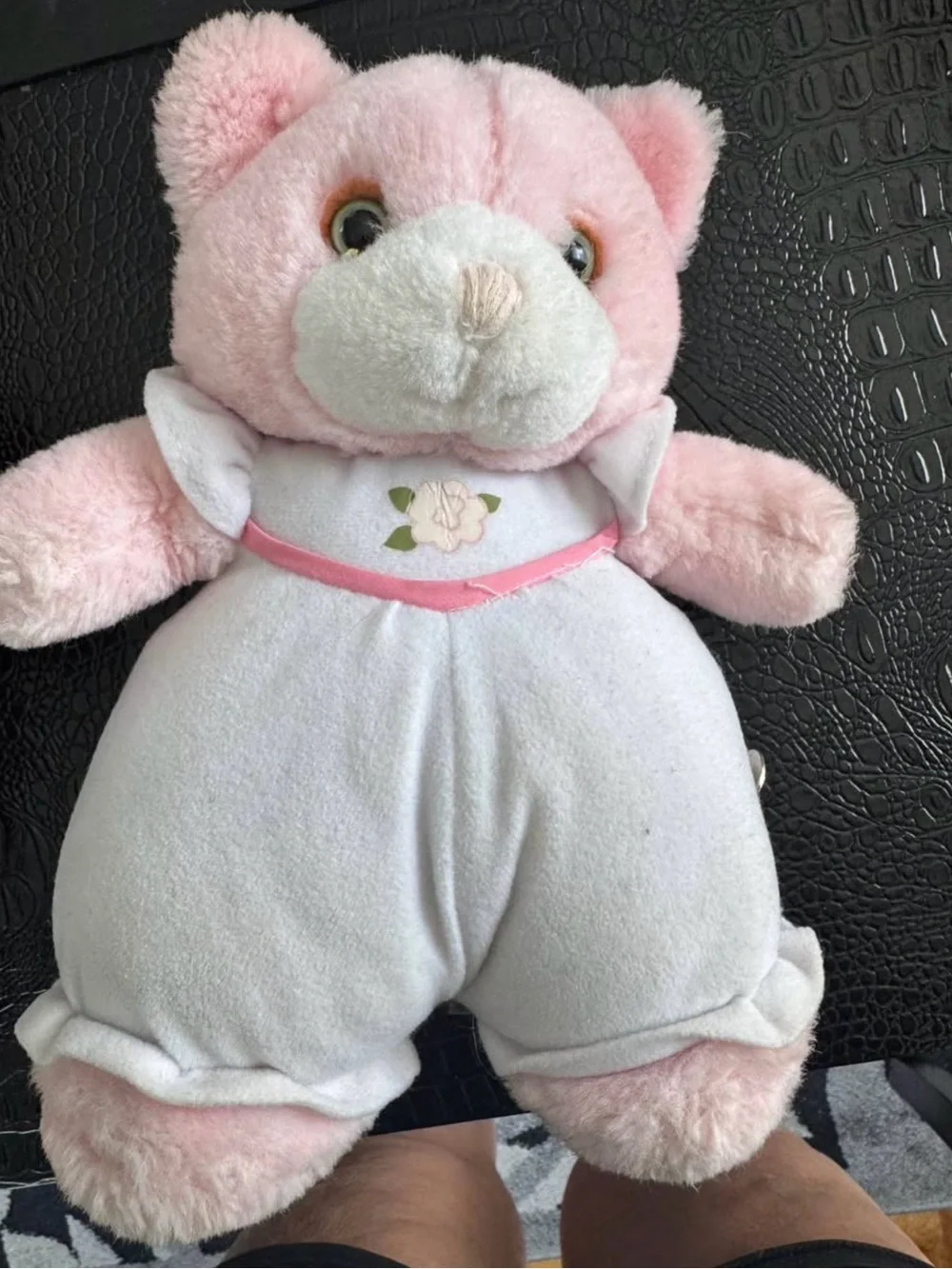 Pink Plush Teddy Bear in White Outfit - Soft Stuffed Animal